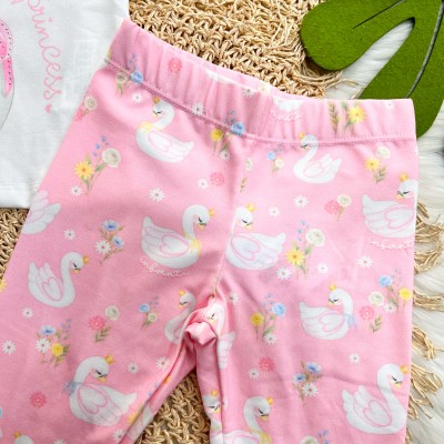 Conj. Blusa My Sweet Little  e Legging Cisnes- Rosa e Off White